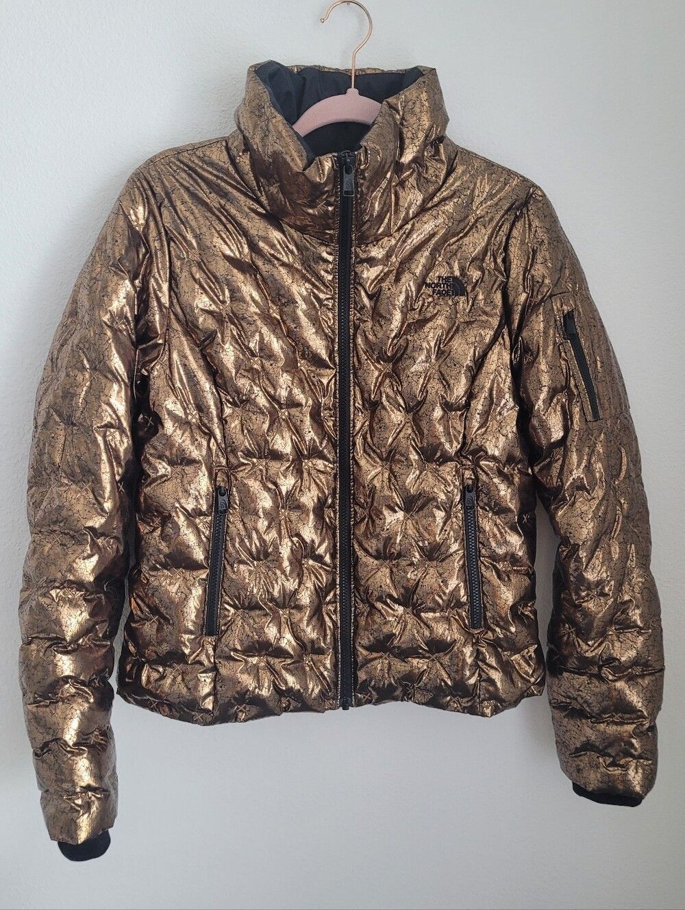 The North Face Metallic Bronze Gold Goose Down Puffer Jacket M Crackle Gorpcore